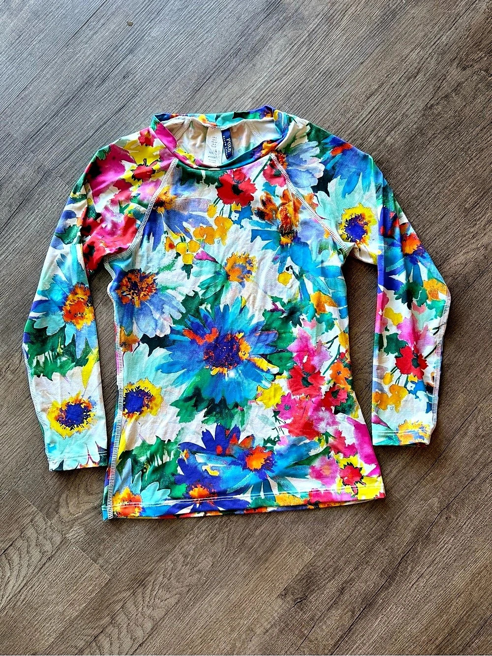 Polo Ralph Lauren Floral Long-Sleeve Rash Guard Floral Coverup in Blue & Mult.